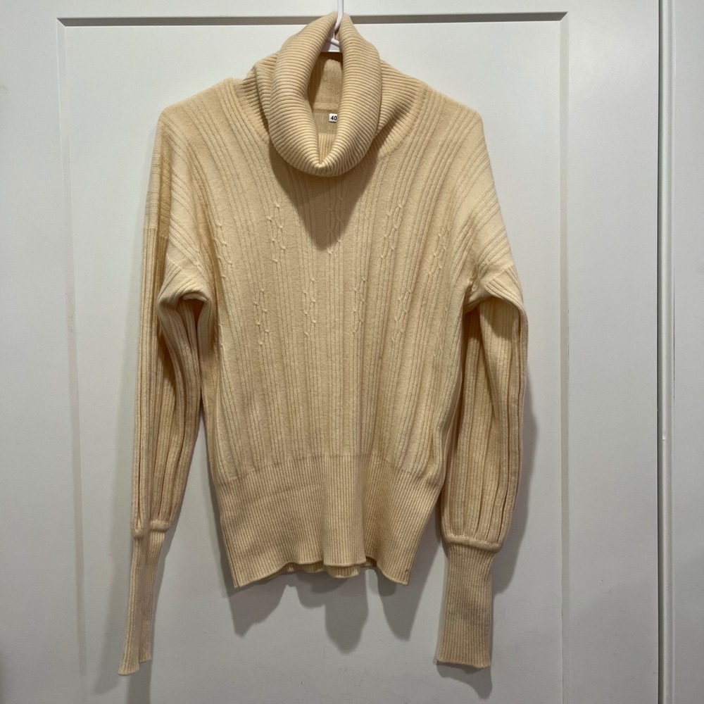 Robert Adie Cream Pure Cashmere Turtleneck Sweater Made in Scotland Vintage